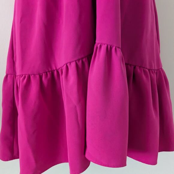 Amanda Uprichard Sz XS GRECA Hot Pink (Fuschia) Babydoll Halterk Mini Dress - Picture 4 of 7
